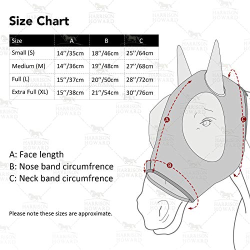 Maschera Protezione Cavallo Harrison Howard CareMaster - Standard Con Orecchie, Anti Insetti E UV, Taglia XL - Foto 2