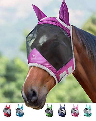 Harrison Howard CareMaster Pro Luminous Horse Fly Mask Standard with Ears UV Protection for Horse Amethyst Full Size - Best Services Horseback riding lessons and horse supplies near San Diego, CA
