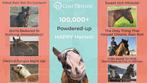 Coat Defense Daily Preventative Powder for Horses - Safe & Effective Equine Sweet Itch, Skin Funk, Scratches, & Rain Rot Treatment - Dry Shampoo for Horses, 8 oz Formula with All Natural Ingredients - Best Services Horseback riding lessons and horse supplies near San Diego, CA