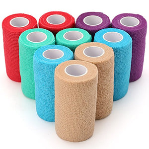 LotFancy Vet Wrap, 4 Inch x 5 Yards, 10 Pack Self Adhesive Bandage Wrap, Non-Woven Cohesive Bandage, First Aid Tape for Horses Dogs Cats Elbow Ankle, Assorted Color - Best Services Horseback riding lessons and horse supplies near San Diego, CA