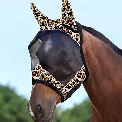 Harrison Howard LumiVista Horse Fly Mask Standard with Ears UV Protection for Horse Leopard Print XL Extra Full - Best Services Horseback riding lessons and horse supplies near San Diego, CA